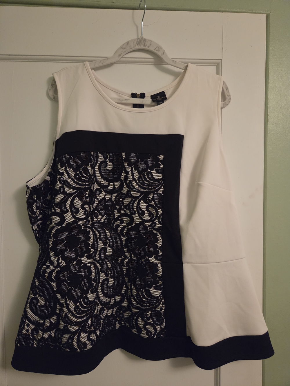 Worthington Black and White Sleeveless Lace-Panel Blouse